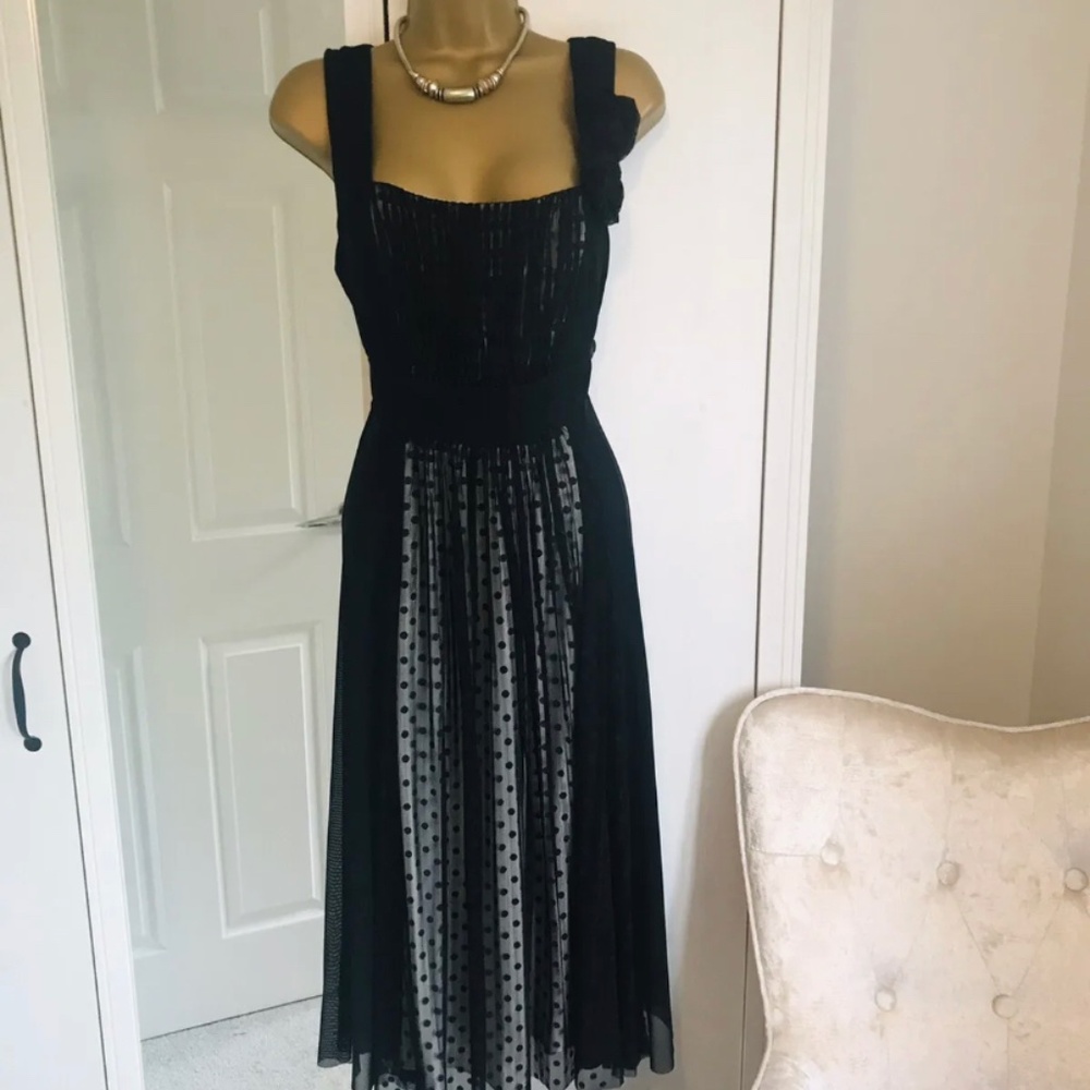 Berkertex Black Polka Dot Lined Chiffon Cocktail Dress Size 16 Occasion Party